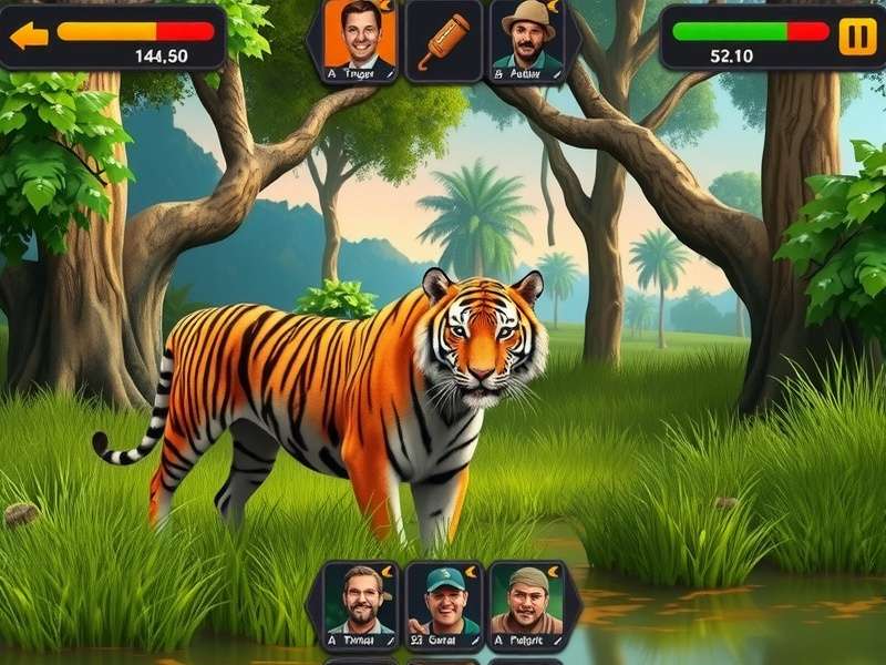 Agra Wildlife Safari game screenshot showing tiger in jungle